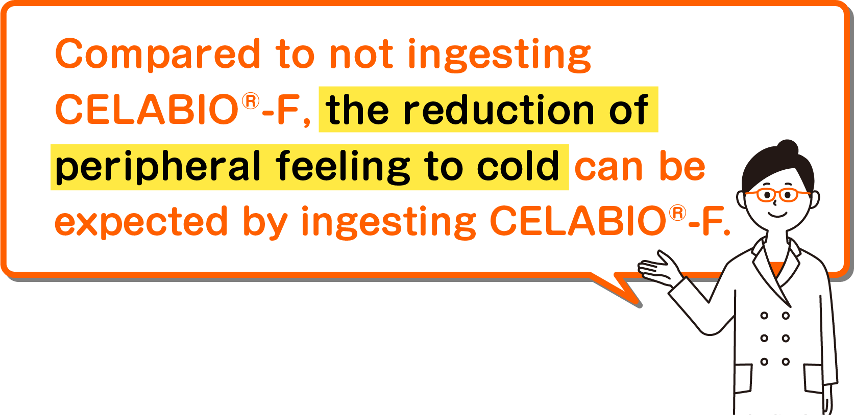 Compared to not ingesting CELABIO®-F, the reduction of peripheral feeling to cold can be expected by ingesting